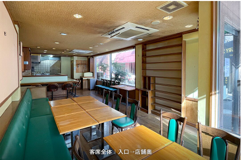 JR埼京線板橋の喫茶店居抜き。重飲食可能でレイアウトしやすい路面角地物件。
